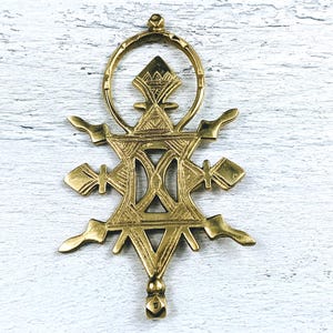 Large Ornate Brass Cross Pendant, Religious, Ethnic, Tuareg Cross