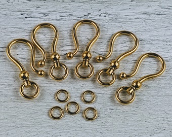 Large  Gold Hook Clasp, S Clasp, Necklace, Bracelet, Link, Connector, 5pcs.