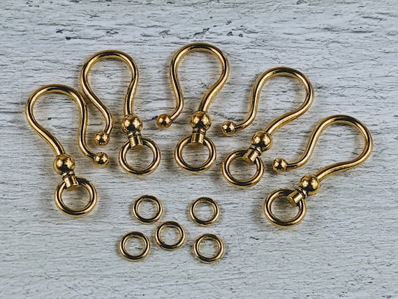 Large Gold Hook Clasp, S Clasp, Necklace, Bracelet, Link, Connector, 5pcs.