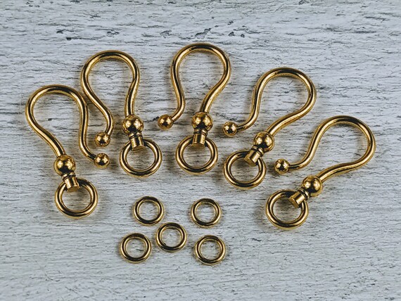 Large Gold Hook Clasp, S Clasp, Necklace, Bracelet, Link, Connector, 5pcs.