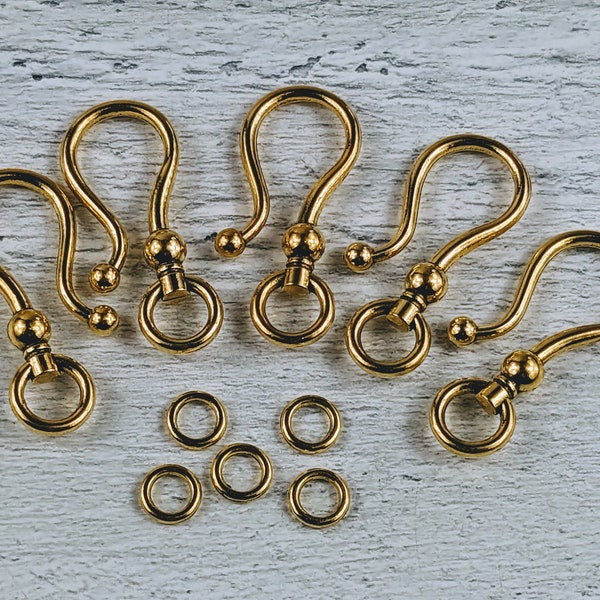 Large  Gold Hook Clasp, S Clasp, Necklace, Bracelet, Link, Connector, 5pcs.