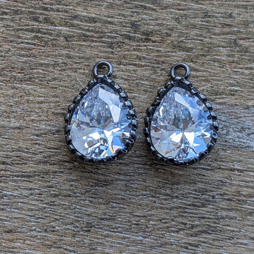 Clear Teardrop Earrings Crystal Bezel Silver Rhodium | Etsy