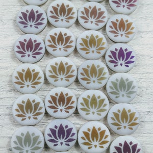 Czech Glass Laser Matte White Lotus Flower Beads, Round, Namaste, Yoga, 16mm, Double Sided, Floral, 8pcs. Tattoo