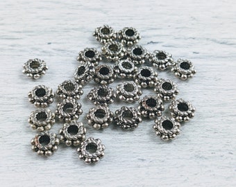 Antique Silver Bumpy Round Spacer Beads, 6mm, 20pcs. Dotted