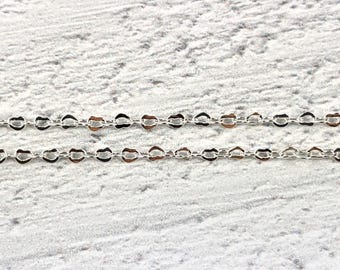 Silver Plated Tiny Heart Link Chain, Dainty Chain, Soldered Links, 2x1mm