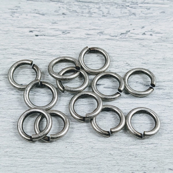 12mm Antique Silver Open Jump Rings, Thick Gauge, 14g, Sturdy, 10 Rings