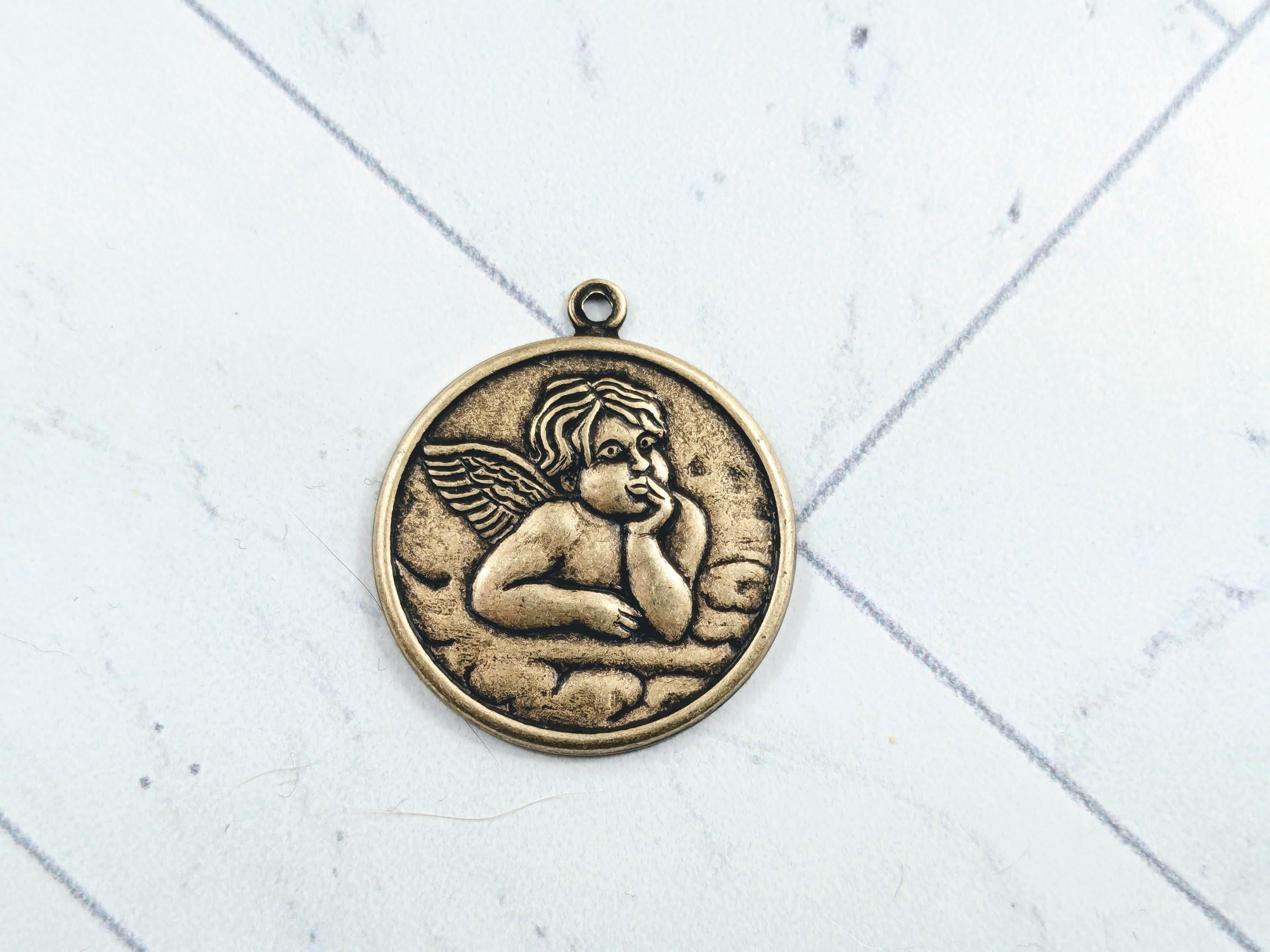 アンティーク真鍮製牛守護天使チャーム、天使、天使、22 mm 2個 - Etsy