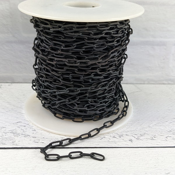 Matte Black Textured Oval Link Chain, Cable Link, 5x10mm, Paperclip
