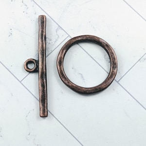 Oil Rubbed Bronze Plated Large Round Toggle Clasp, Connector, Bracelet, Necklace, Hammered Design, 34mm, Rusty Brown, 1 Set