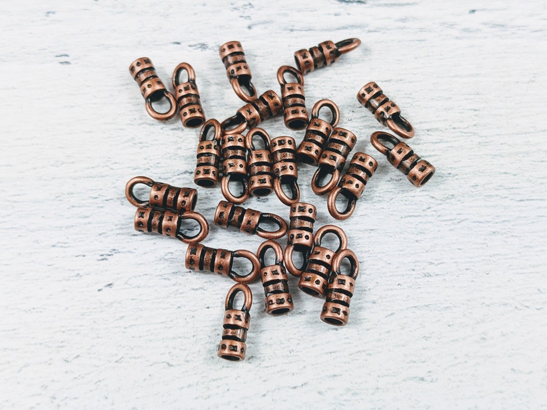 2mm Antique Copper Crimp End With Loop, Leather Crimp, 10pcs. Etsy