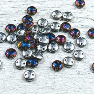 6mm Czech Glass Vitrail and Silver Round 2 Hole Lentil Beads, 50pcs. 2 Hole