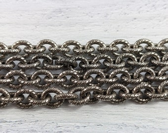 Antique Silver Textured Oval Link Cable Chain, Thick and Heavy Gauge, 9x11mm