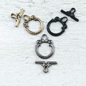 Antique Gold, Matte Gunmetal or Black Plated Ornate Toggle Clasps, 3 Sets, 20mm, Bracelet Clasp, Necklace Clasp