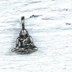 Small Silver Metal Sitting Buddha Charm, Dainty, Ethnic, Namaste, Yoga, 8x12mm
