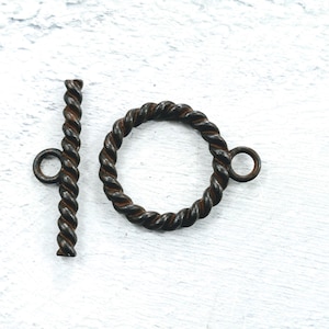 2 Sets Rustic Brown Plated Twisted Toggle Clasps, 30mm