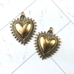 2pcs. Antique Gold Plated Sacred Heart Charms, Love, Spiritual