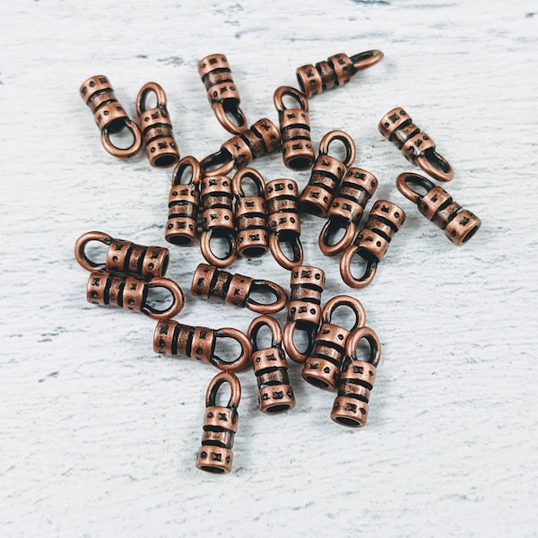 2.5mm Antique Copper Crimp End with Loop, Leather Crimp, 10pcs.