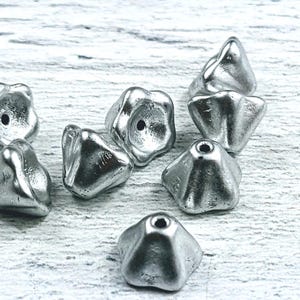 6x8mm Czech Glass Matte Silver Bellflower Beads, 22pcs. Flower