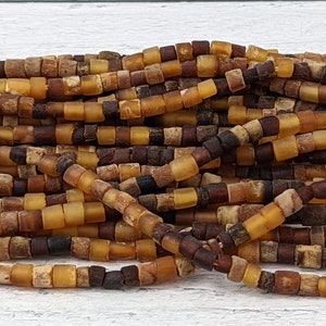 Vintage Water Buffalo Bone Tube Beads, 3-4mm Approx. 14" Strand, Approx. 100 Beads, Heishi, Antiqued