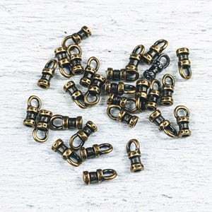 1.5mm Antique Brass Crimp End with Loop, Leather Crimp, 10pcs.