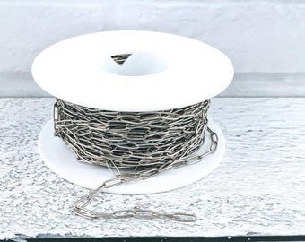 Thin Oval Antique Silver Paperclip Chain, 2x8mm