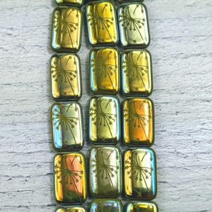 Böhmische Glas Laser Metallic Blumen Rechteck Perlen, 19 x 12 mm, doppelseitig, Floral, 6 Stück