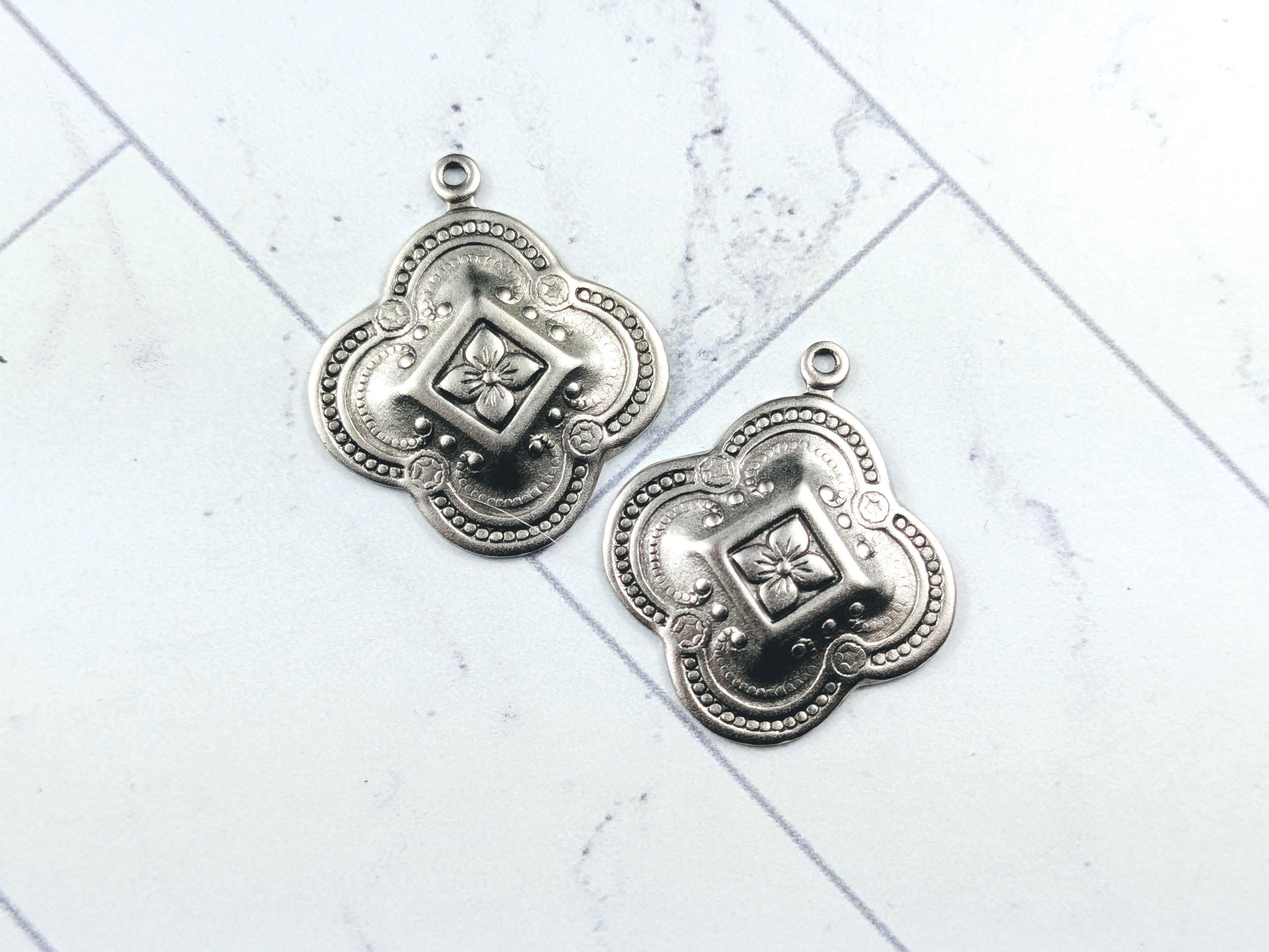 2pcs. Antique Silver Ox Plated Clover Flower Charms, Textured