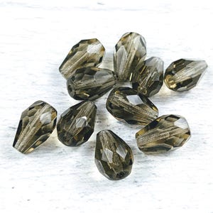 Tschechische Glas facettierte schwarze Diamant-tropfenförmige Perlen, 10 mm, 10 Schliffperlen