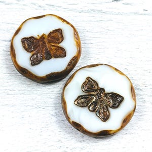 White Picasso Czech Glass Table Cut Butterfly Beads, 2pcs, 26mm