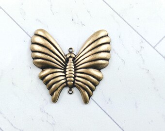 Antique Brass Ox Plated Ornate Grooved Butterfly Connector, Link, Pendant, Insect, 40x38mm