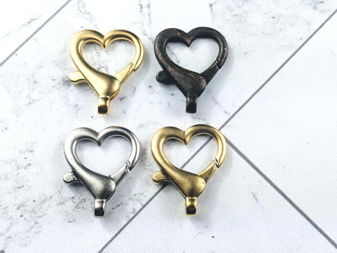 2pcs. Heart Lobster Clasps, Satin Matte Gold, Bronze Ox, Antique