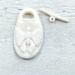 Hand Carved Water Buffalo Bone Butterfly Toggle Pendant, 50x28mm, Necklace, Clasp