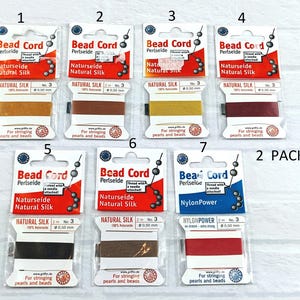 Size #3 Natural Silk Griffin Cord, 100% Silk, 2 Meters Each,  0.50mm, Attached Needle, 2 Packs of Chosen Color