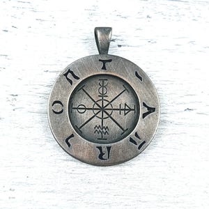 Rustic Greek Fortune Pendant, Patina Finish, Ethnic, 48x38mm
