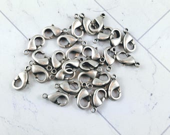 12x7mm Antique Silver Plated Lobster Clasp, Lobster Claws