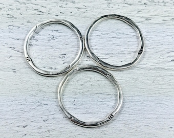 Large Silver Plated Hammered Round Rings, Connectors, Links, 34mm, 3pcs. Pendants