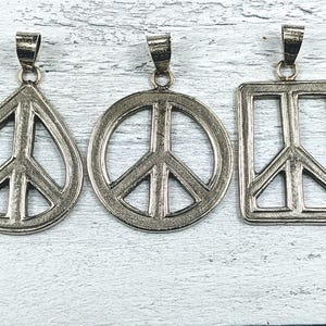 Large Tibetan Ornate Silver Peace Sign Pendants, Cutout Design, Nepal, 1pc. Round, Rectangle or Teardrop