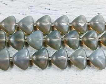 Czech Glass Opaque Grey Translucent Triangle Beads, 7pcs.