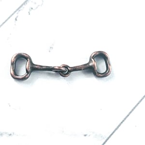 3 Sets Antique Copper Ox Plated Small Hammered Horse Bit Connectors, Links, Equestrian, Horse Snaffle, 38x10mm