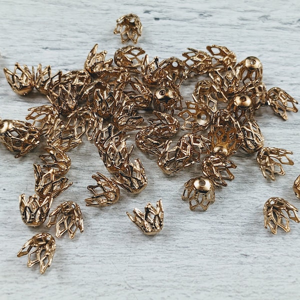 6mm Gold Plated Filigree Bead Caps, 25pcs.