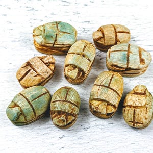 Carved Natural Steatite Stone Scarab Bead, Egyptian Scarab Bead, 10-12x8mm, 1pc.