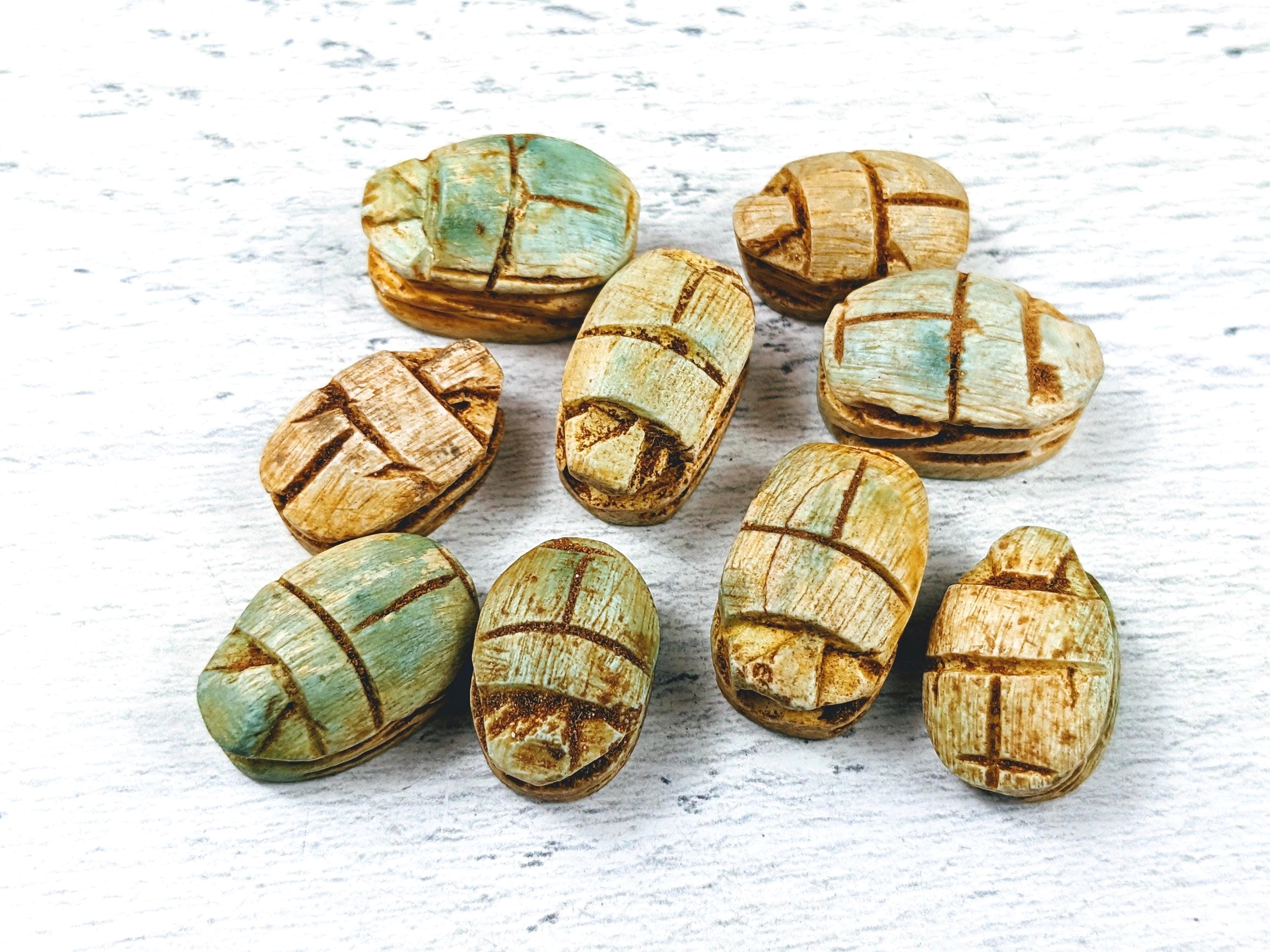 Carved Natural Steatite Stone Scarab Bead, Egyptian Scarab Bead, 10-12x8mm, 1pc.