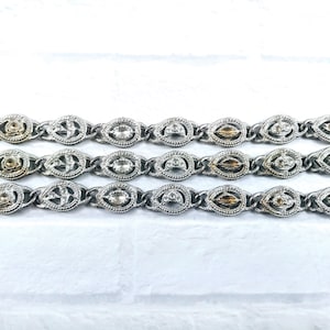 Vintage Antique Silver Metal Casting Cabochon Bracelet, DIY, Unfinished, Link, Flower, Moon, Bee, 7&quot; Length