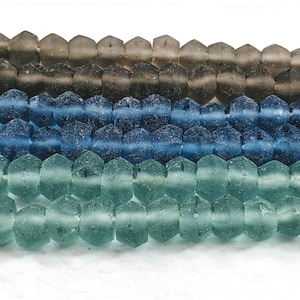 11-12mm Blue, Green or Brown Recycled Glass Beads, 1 Strand, Approx. 49 Beads, Indonesia, Bali