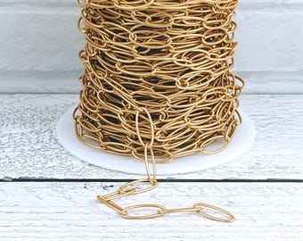 Long Cable Chain Links in Matte Gold 17mmx7mm, Gold Chain, Link Chain, Oval Link Chain