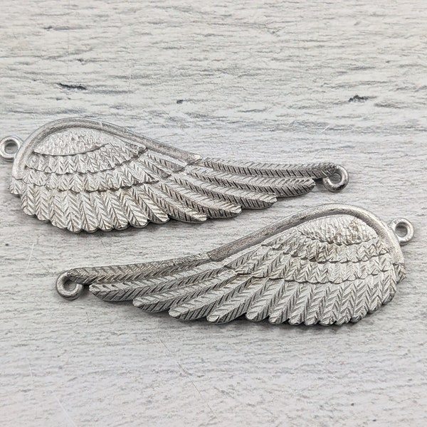 Vintage Matte Antique Silver Wing Connectors, Feather, Link, 1pc. 51x20mm