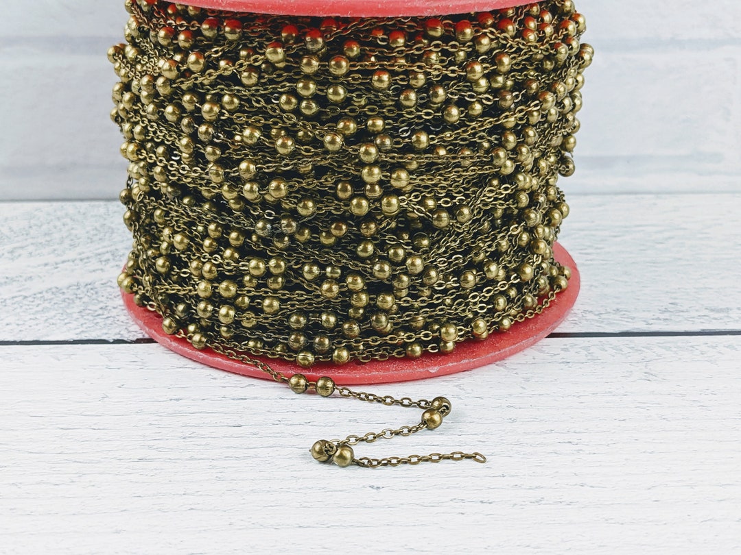 Antique Brass Ball and Link Bead Chain, Link, Dainty, 4mm Etsy