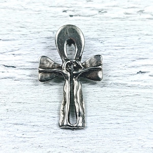 Antique Silver Lover&#39;s Ankh Cutout Design Cross Pendant, 35x19mm, Religious, Spiritual