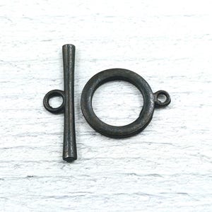 21mm Rustic Brown Plated Round Toggle Clasp, Connector, Links, Bracelet Clasp, Necklace Clasp, 1 Set, Rustic, Antiqued