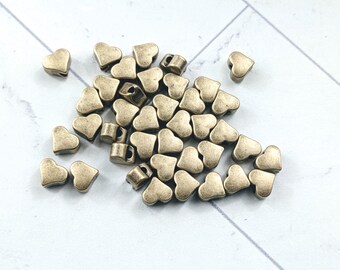 Tiny Antique Brass Ox Heart Beads, Love, 10pcs. 6x5mm, Spacers